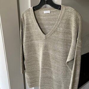 Brunello Cucinelli green and gold linen sweater